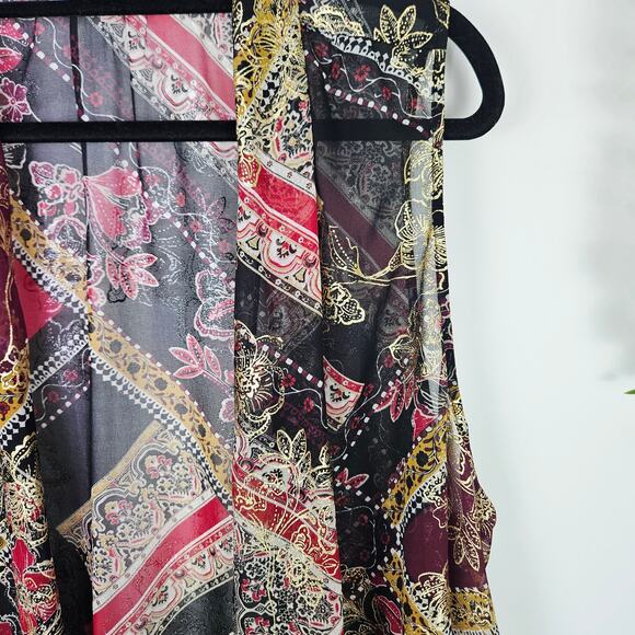 Susan Graver Sleeveless Open Front Sheer Vest Gold Baroque Drape Front Plus 2XL - Picture 6 of 13